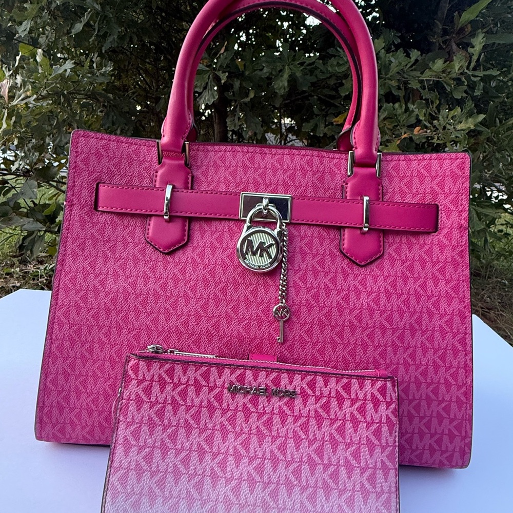Michael Kors Purse and Wallet Hamilton Medium Satchel Dragon Fruit with Wallet